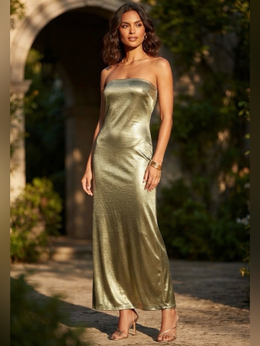 BHLDN Anthropologie Sachin + Babi Stella Strapless Hammered Back Slit Gown SZ 10